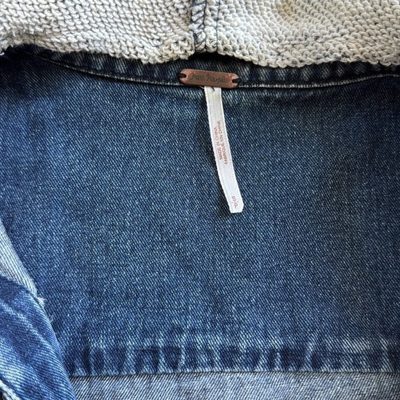 Free People Distressed Denim and Knit Hooded Jacket - Picture 3 of 8